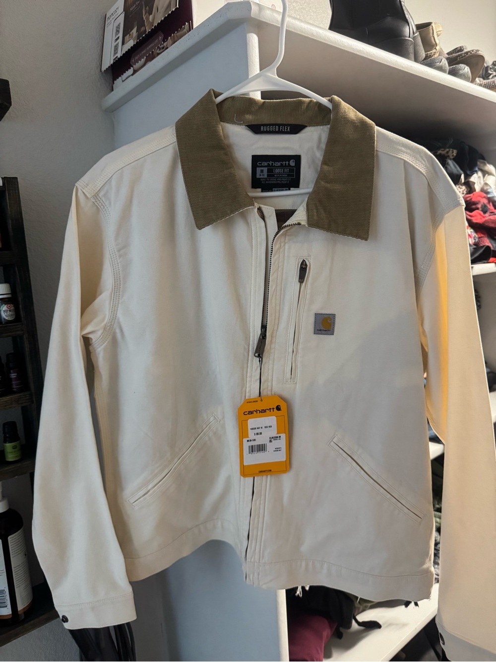 Carhartt Cream Canvas Jacket with Brown Corduroy Collar